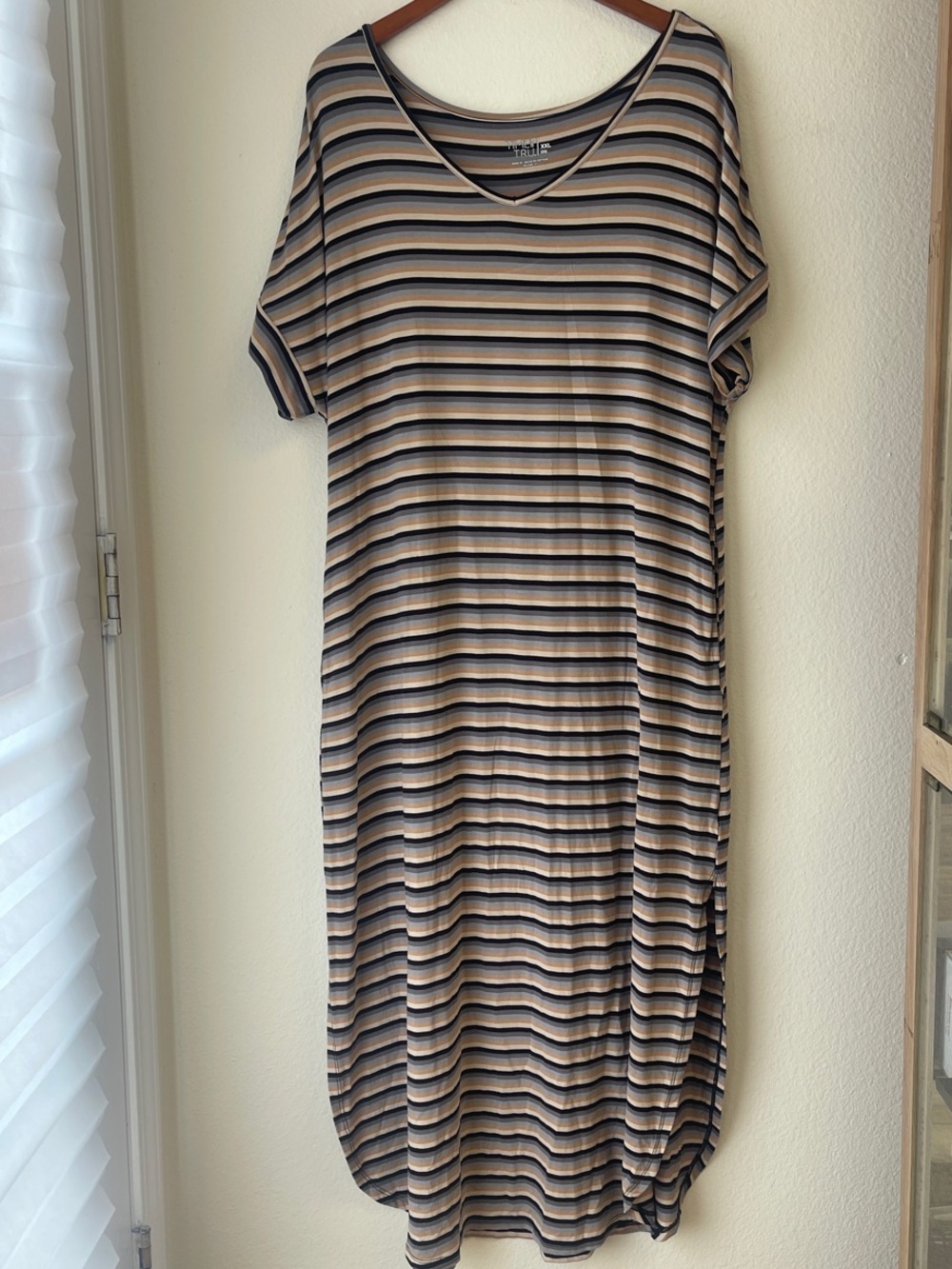Time and Tru Striped Maxi Dress in Beige and Navy